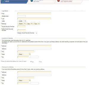 Picture of the Form Fields to Fill out to receive the personal annual credit report for credit repair help