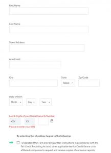 Picture of the Form to fill out to create a personal credit karma account for credit repair help